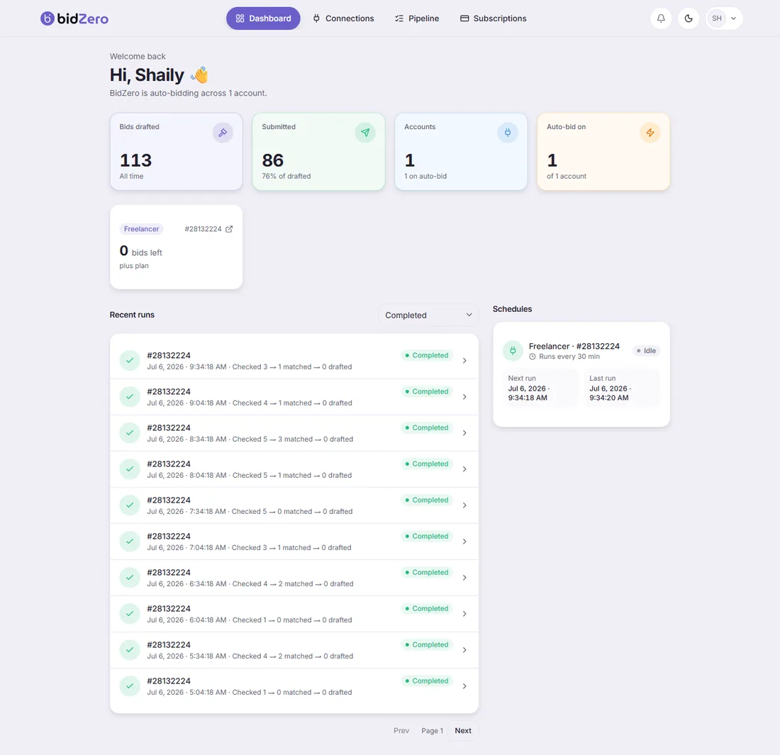 BidZero dashboard