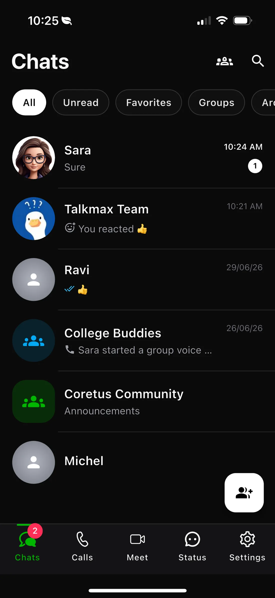 TalkMax chats screen